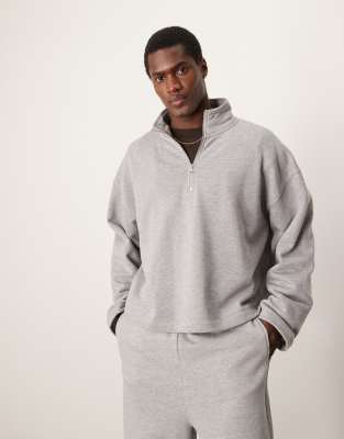 Asos Design Oversized 1/4 Zip Funnel Neck Sweatshirt In Gray