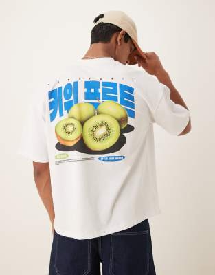 Asos Design Oversized 220gsm T-shirt With Kiwi Back Print In White
