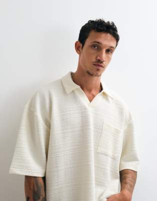 Asos Design Oversized 3/4 Length Sleeve Polo Shirt In White
