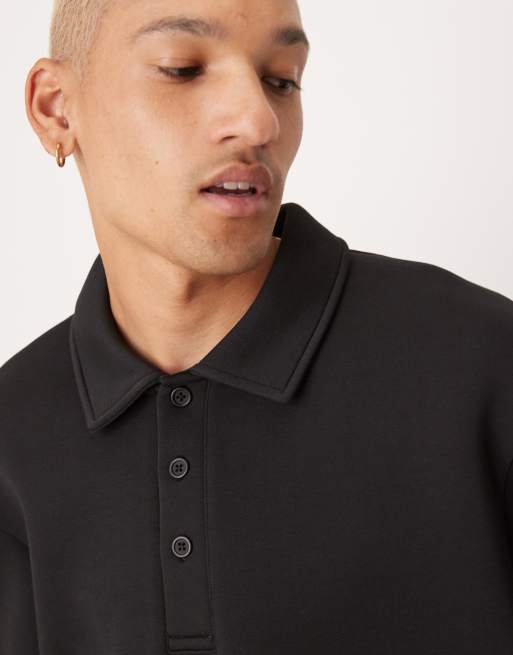 ASOS DESIGN oversized 3/4 sleeve scuba polo top in black - part of a set