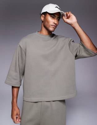 Asos Design Oversized 3/4 Sleeve Sweatshirt In Green
