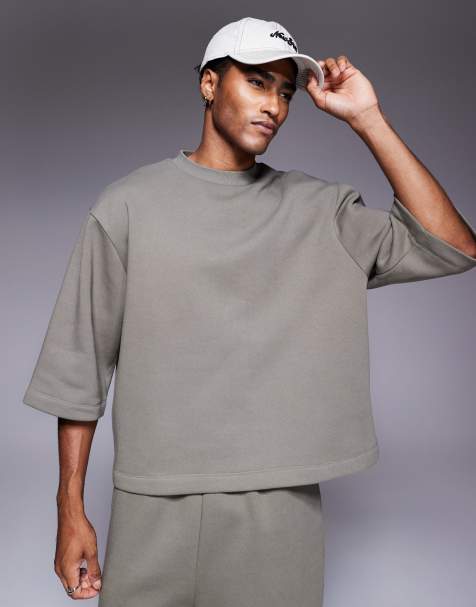 ASOS DESIGN oversized 3/4 sleeve sweatshirt in khaki - view 1