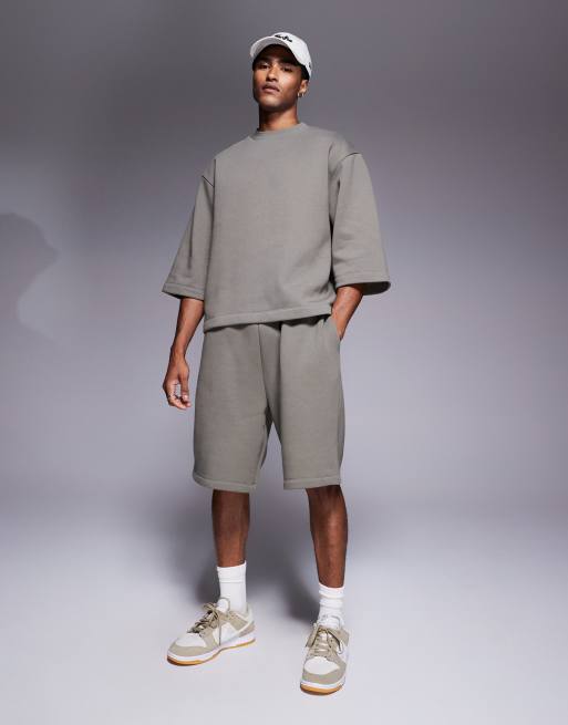 ASOS DESIGN oversized 3/4 sleeve sweatshirt in khaki
