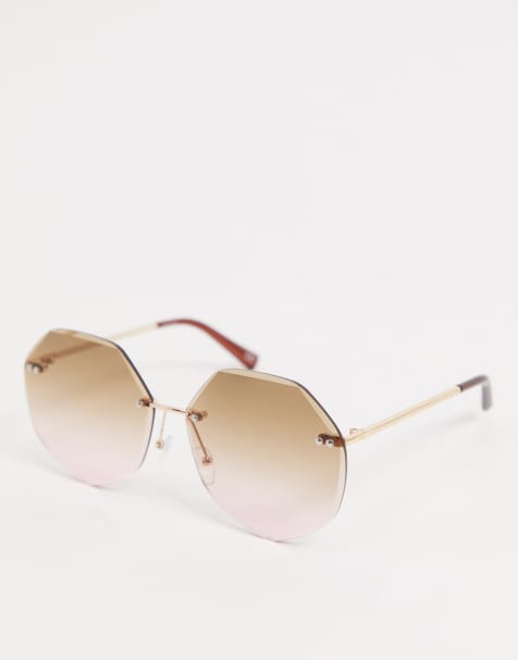 ASOS DESIGN oversized 70s rimless bevel sunglasses in pink fade lens - view 1