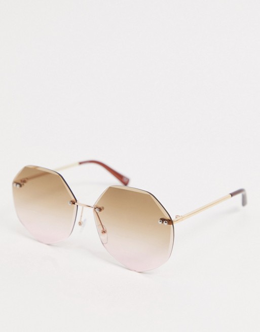 ASOS DESIGN oversized 70s rimless bevel sunglasses in pink fade lens