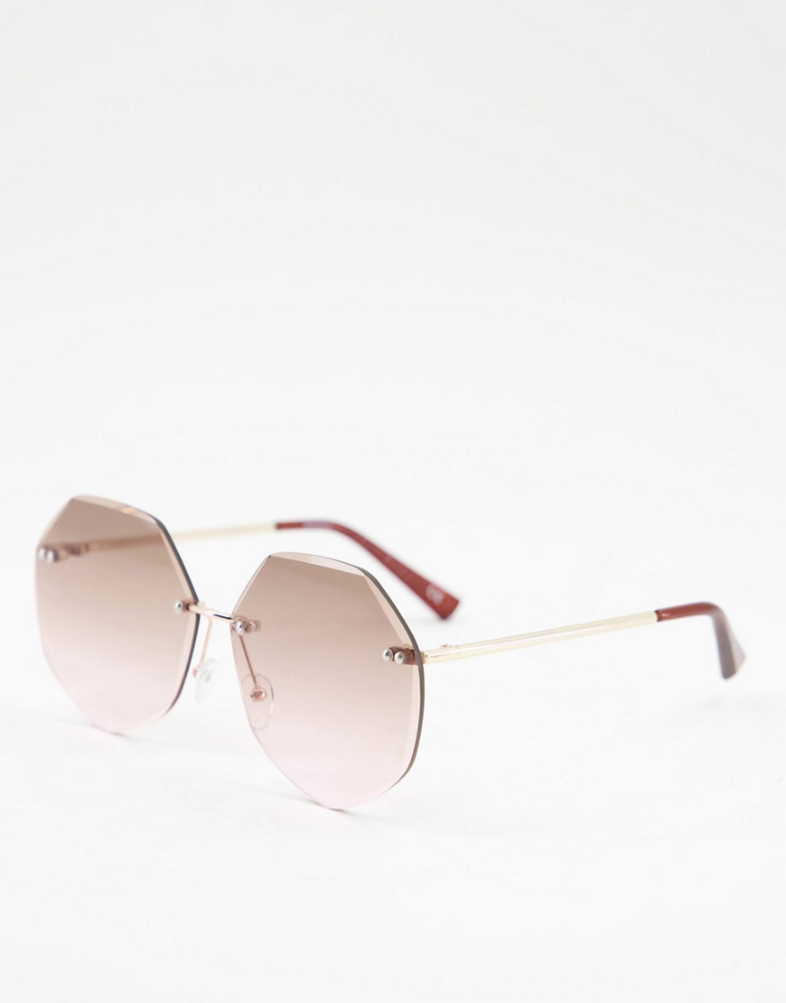 ASOS DESIGN oversized 70s rimless bevel sunglasses in pink fade lens-Gold