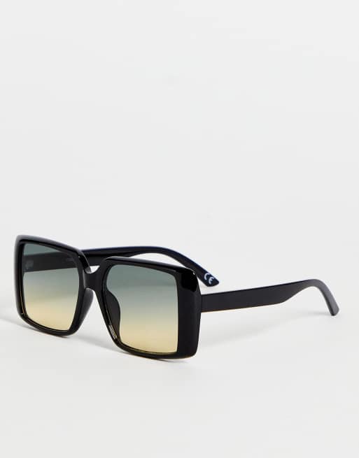 Asos Design Oversized 70s Sunglasses In Black With Ocean Lens Black Asos 5932