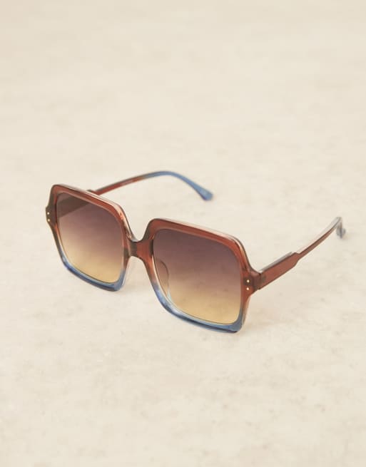 ASOS DESIGN oversized 70s sunglasses in brown blue fade, 2 of 3