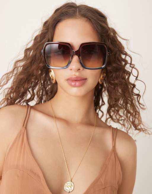 ASOS DESIGN oversized 70s sunglasses in brown blue fade, 3 of 3