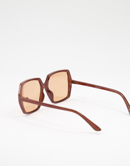 ASOS DESIGN 70s aviator sunglasses in brown ombre with purple lens