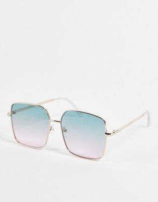 ASOS DESIGN rimless mid square sunglasses with star detail in pink lens