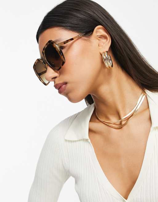 ASOS DESIGN oversized square 70s sunglasses in light brown