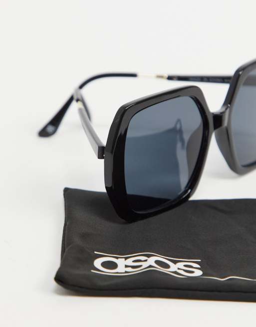 ASOS DESIGN oversized 70s sunglasses in shiny black, 4 of 4