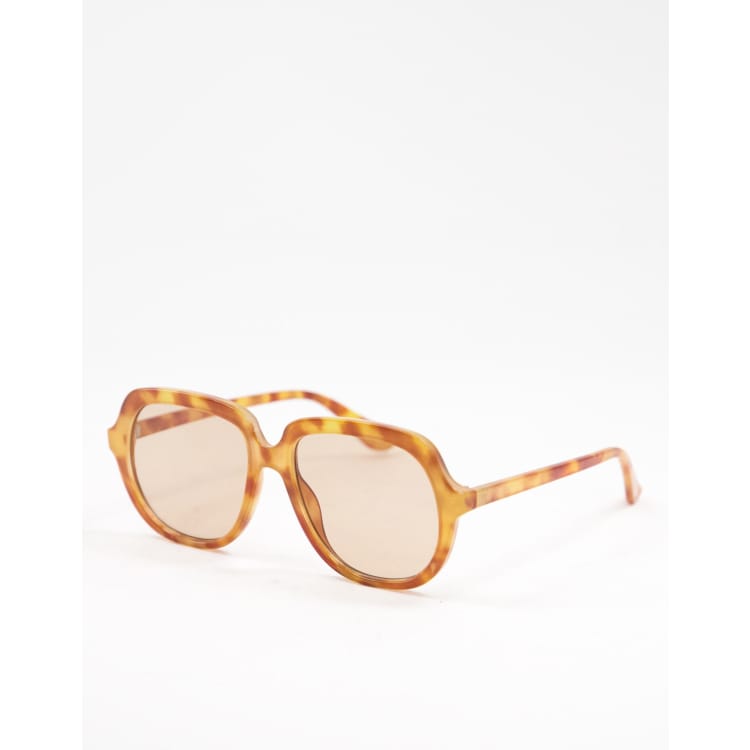 ASOS DESIGN 70s round sunglasses with light brown lens in gold