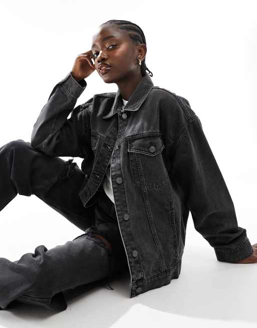 ASOS DESIGN - Oversized 90'er-denimjakke i forvasket sort