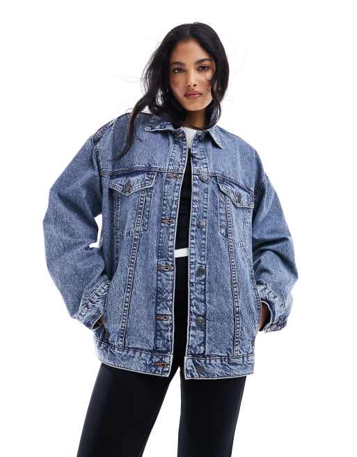 ASOS DESIGN - Oversized 90'er-denimjakke i mellemvasket blå