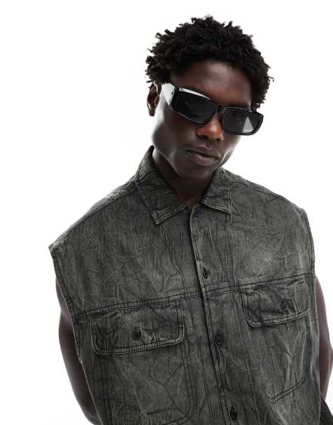 ASOS DESIGN - Oversized 90'er-denimskjorte uden ærmer i forvasket sort - view 1