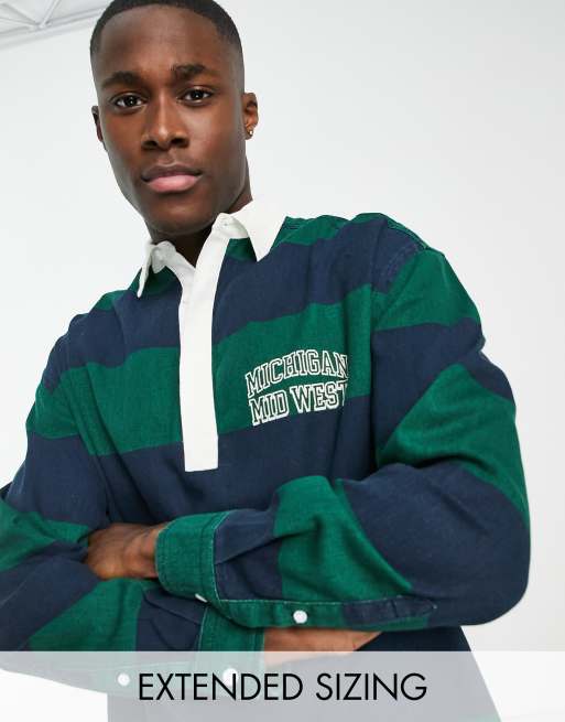 ASOS DESIGN - Oversized 90'er rugby-skjorte med stribe og byprint på brystet