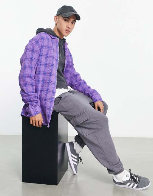 ASOS DESIGN - Oversized 90'er-skjorte med lilla tern og vaffeltekstur, 4 af 4