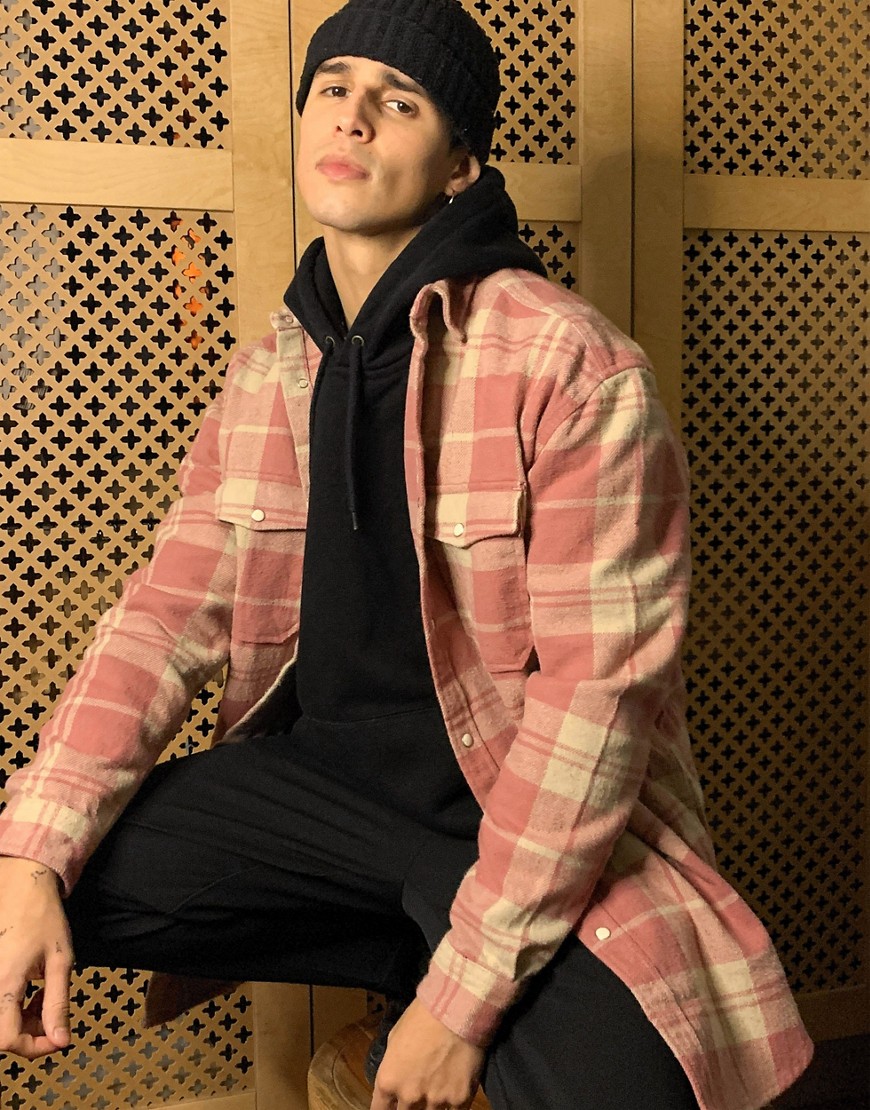 ASOS DESIGN oversized 90s check shirt in brushed flannel in dusty pink