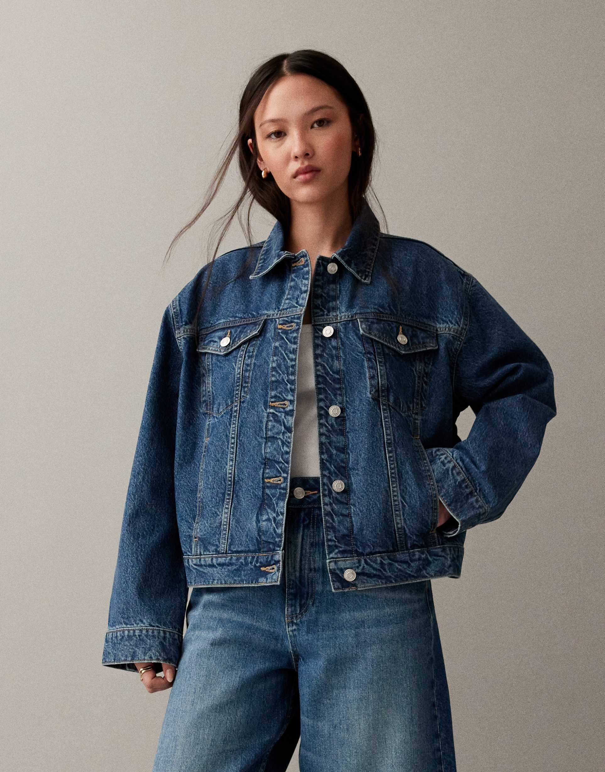 asos design oversized 90's denim jacket in mid blue