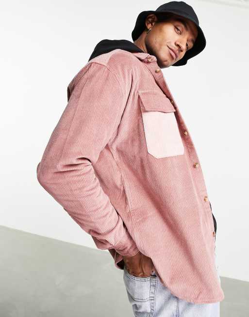 ASOS DESIGN - Oversized 90s overhemd van corduroy met kleurvlakken in roze