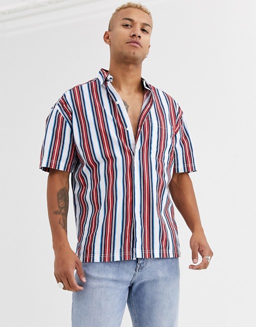 ASOS DESIGN oversized 90s stripe shirt in white and red | ASOS