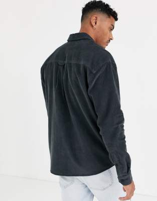 ASOS DESIGN oversized 90s style cord shirt in dark grey