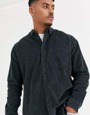 ASOS DESIGN oversized 90s style cord shirt in dark grey