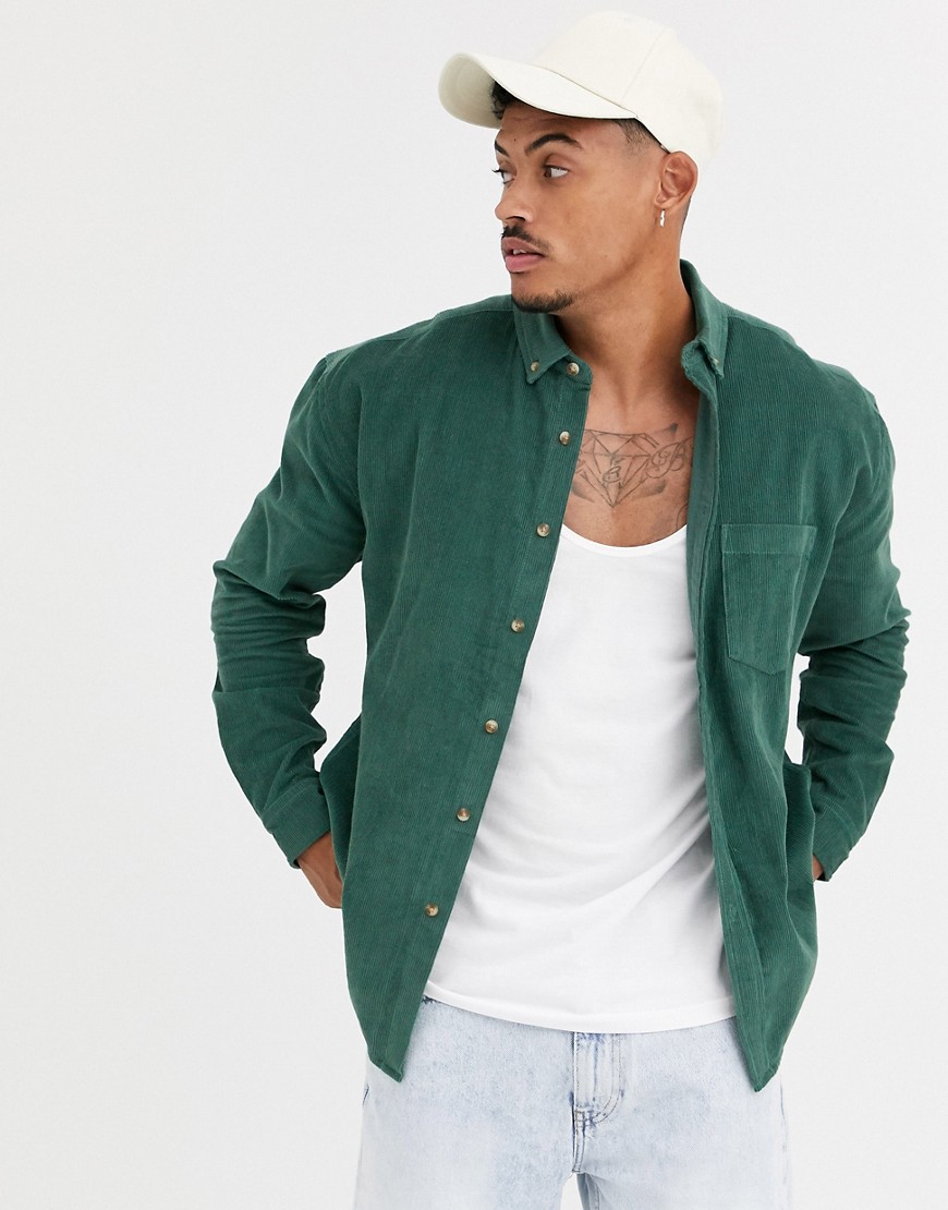 ASOS DESIGN oversized 90's style cord shirt in green