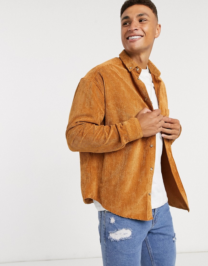 ASOS DESIGN oversized 90s style cord shirt in mustard-Yellow