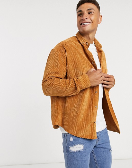 ASOS DESIGN oversized 90s style cord shirt in mustard