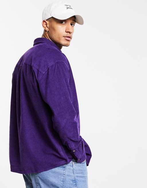 ASOS Design 90s Oversized Lightweight Cord Shirt in Purple