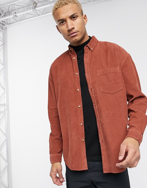 ASOS DESIGN oversized 90s style cord shirt in rust | ASOS