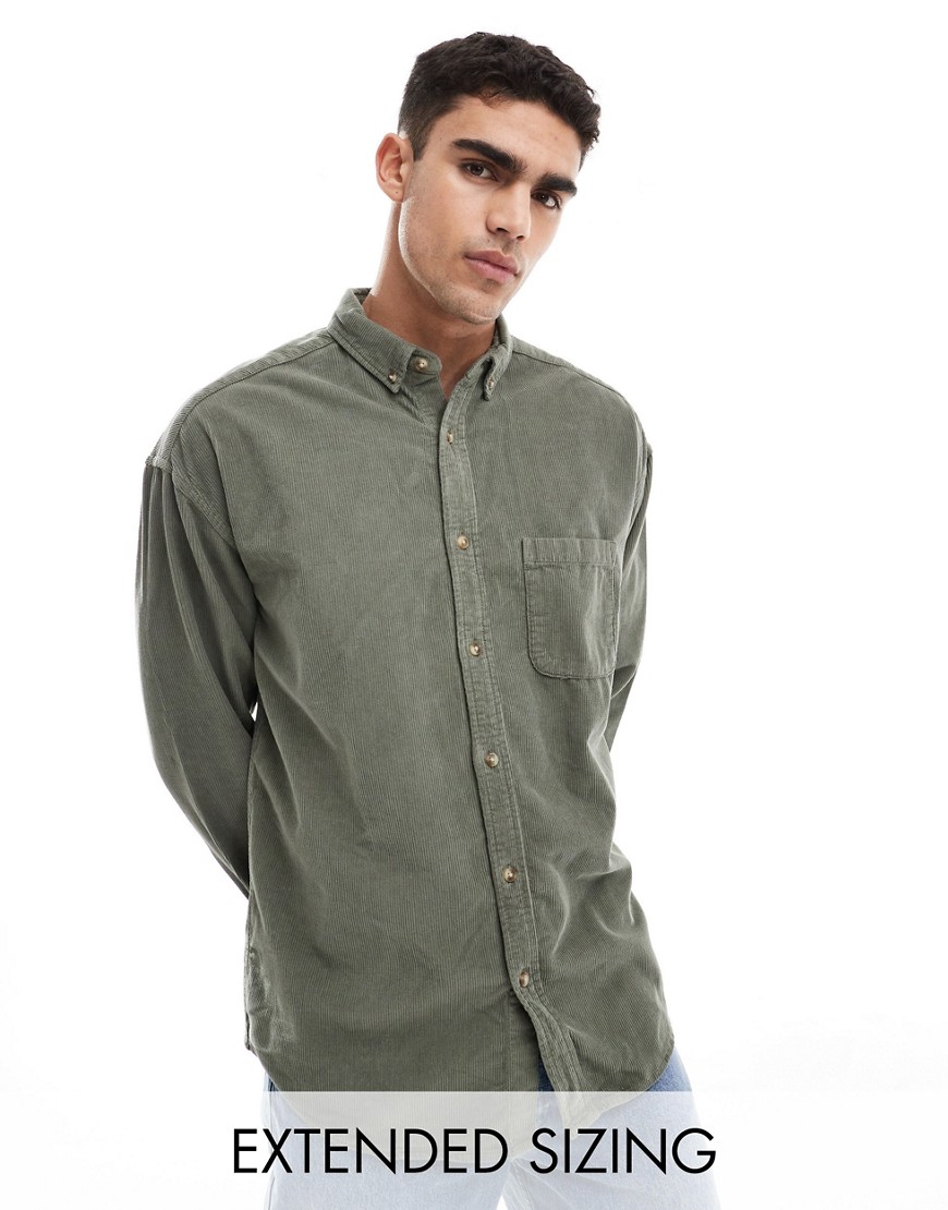 ASOS DESIGN oversized 90s style cord shirt in sage green