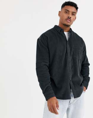 ASOS DESIGN oversized 90s style corduroy shirt in dark gray | ASOS