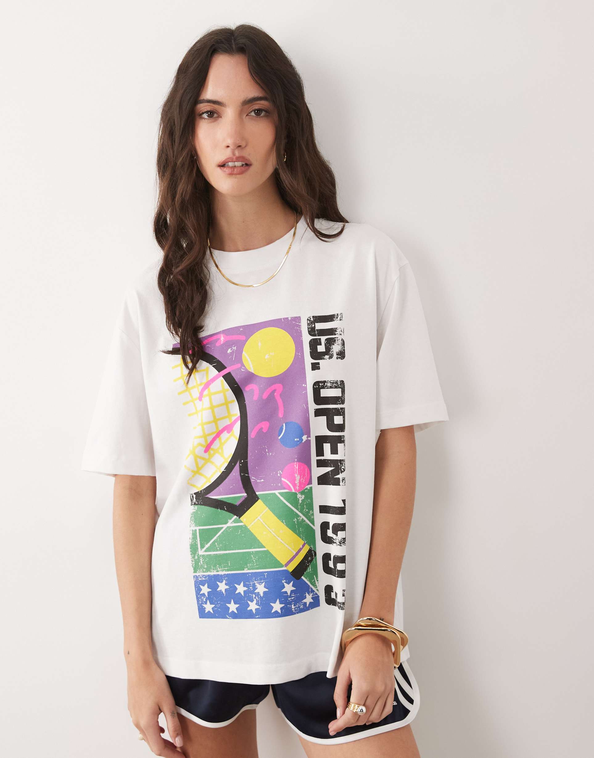asos design oversized 90's us open graphic t-shirt in white