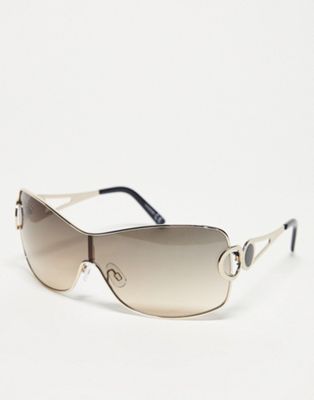 ASOS DESIGN oversized 90s wrap sunglasses with temple detail in gold | ASOS