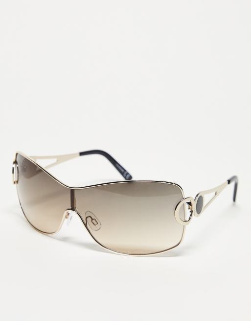 Asos Design Oversized 90s Wrap Sunglasses With Temple Detail In Gold Asos 