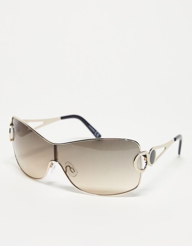 ASOS DESIGN - oversized 90s wrap sunglasses with temple detail in gold