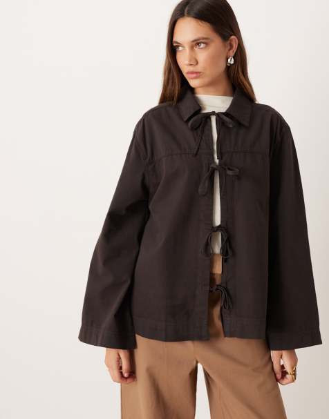 ASOS DESIGN oversized a-line jacket with tie front - view 1