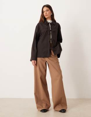 Asos Design Oversized A-line Jacket With Tie Front-brown In Brown