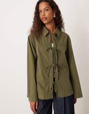 Asos Design Oversized A-line Jacket With Tie Front-green