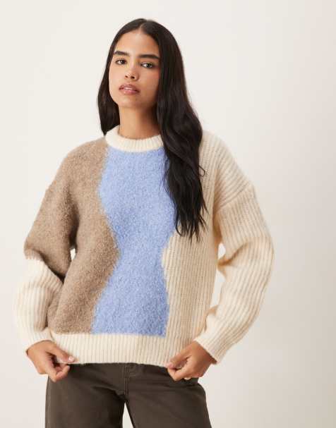 ASOS DESIGN - Oversized abstracte bouclé trui in blauw - view 1