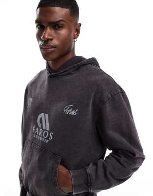 Asos Design Oversized Acid Wash Hoodie With Front Chest Print In Gray