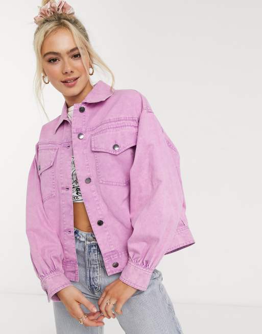 ASOS DESIGN oversized acid washed jacket in pink | ASOS