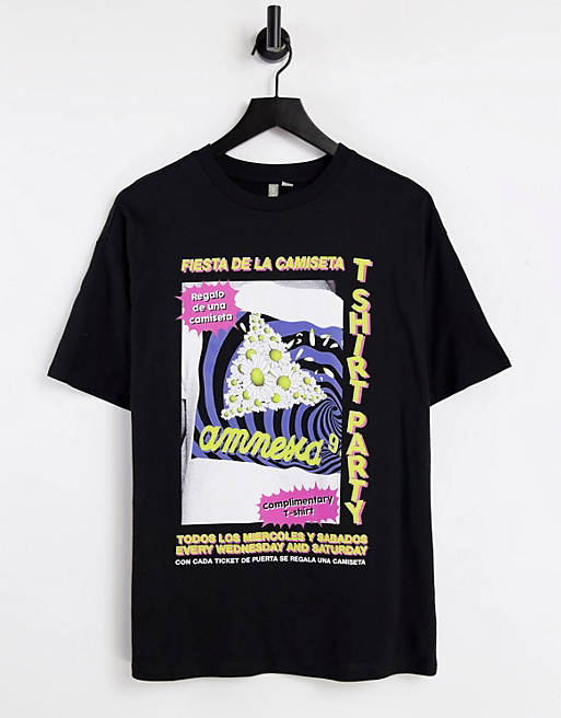 oversized Amnesia print t-shirt in black 