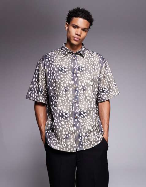 ASOS DESIGN oversized animal print shirt in brown - view 1