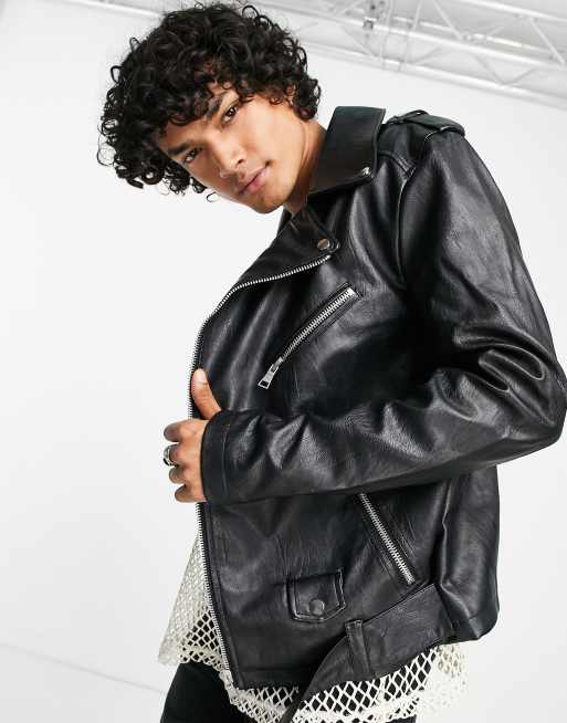 Asos mens leather hot sale biker jacket