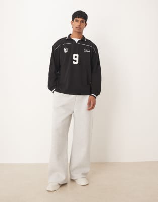 Asos Design Oversized Athletic Polo Shirt With Piping Details In Black